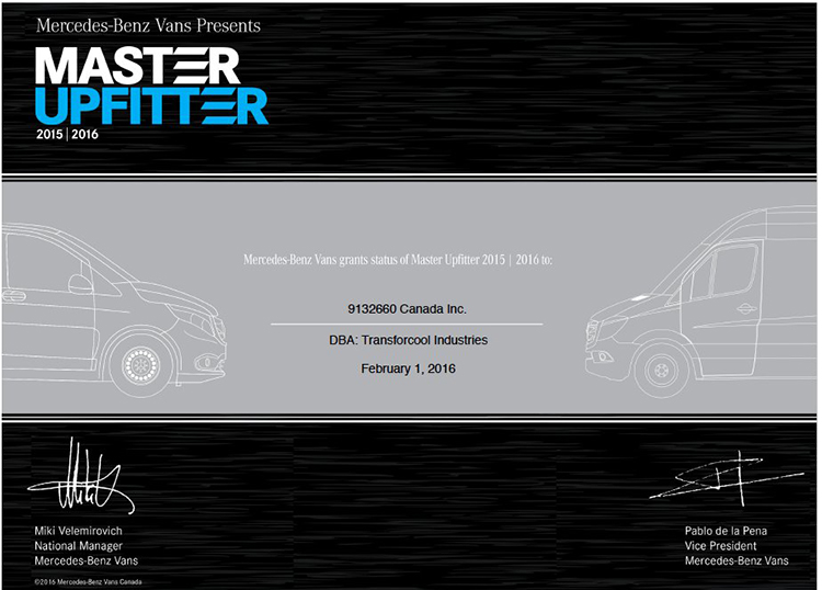 Certificat Master Upfitter Mercedes-Benz